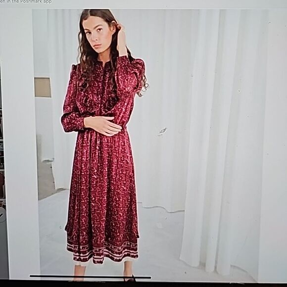 NWOT! & other stories Paris Atelier heart print midi/maxi dress in oxblood 4 - Picture 1 of 13